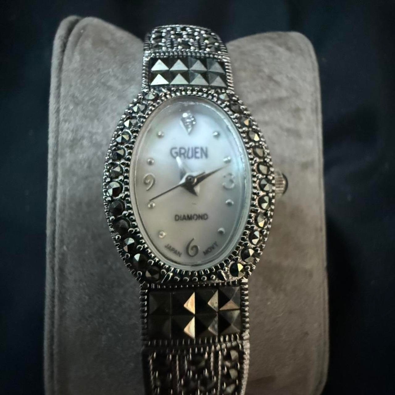 Gruen Diamond Watch With Black And Silver Accents